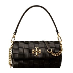 Tory Burch Kira Woven Satin Bag Black with extra shoulder strap